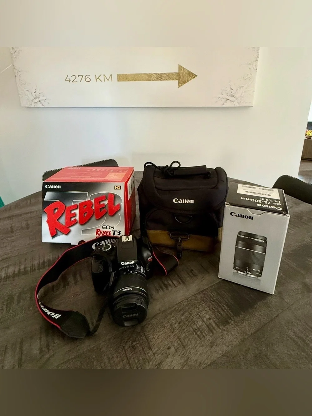 Canon EOS Rebel T3 DSLR Camera Kit with Black Bag and Black/Red Strap